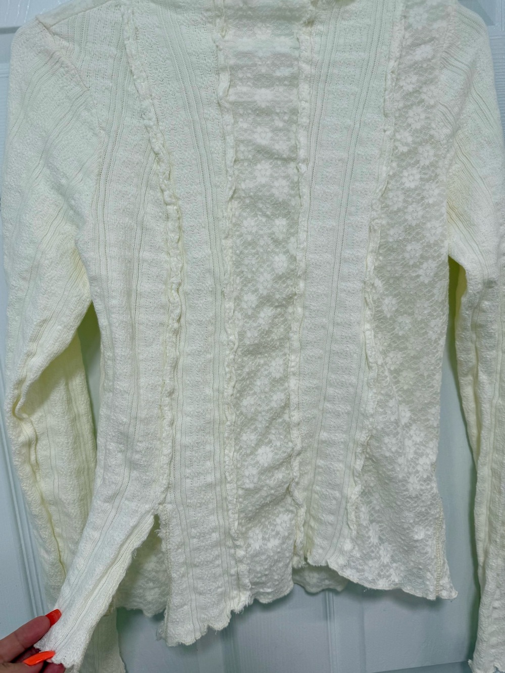 Free People Cream Cable & Lace Open-Front Cardigan - Picture 3 of 6